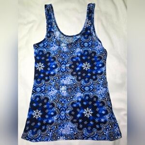 Blue Paisley Tank- Graphic Print Fitted Knit by No Boundaries- Women’s Size Med